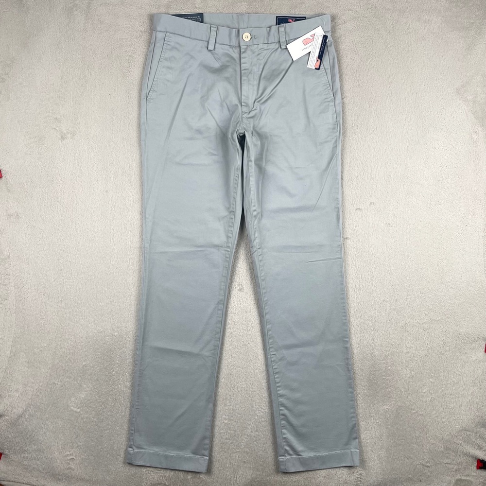 New Vineyard Vines Breaker Pant Men 30x32 Slim Fit Gray Preppy Golf Office Chino